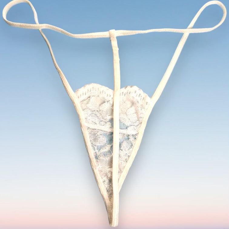 
                      
                        90's Skimpy Sheer G-String Thong Panty | White Lace
                      
                    