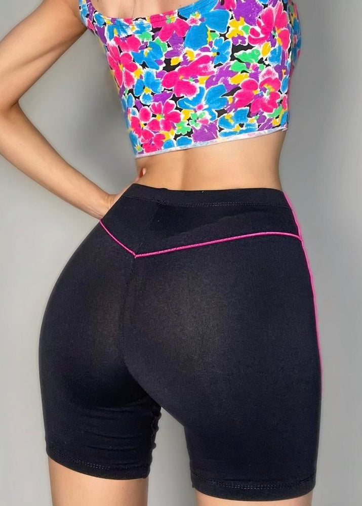 Athletic Black High-Waisted Bike Shorts Compression Flattering | USA-Made Vintage