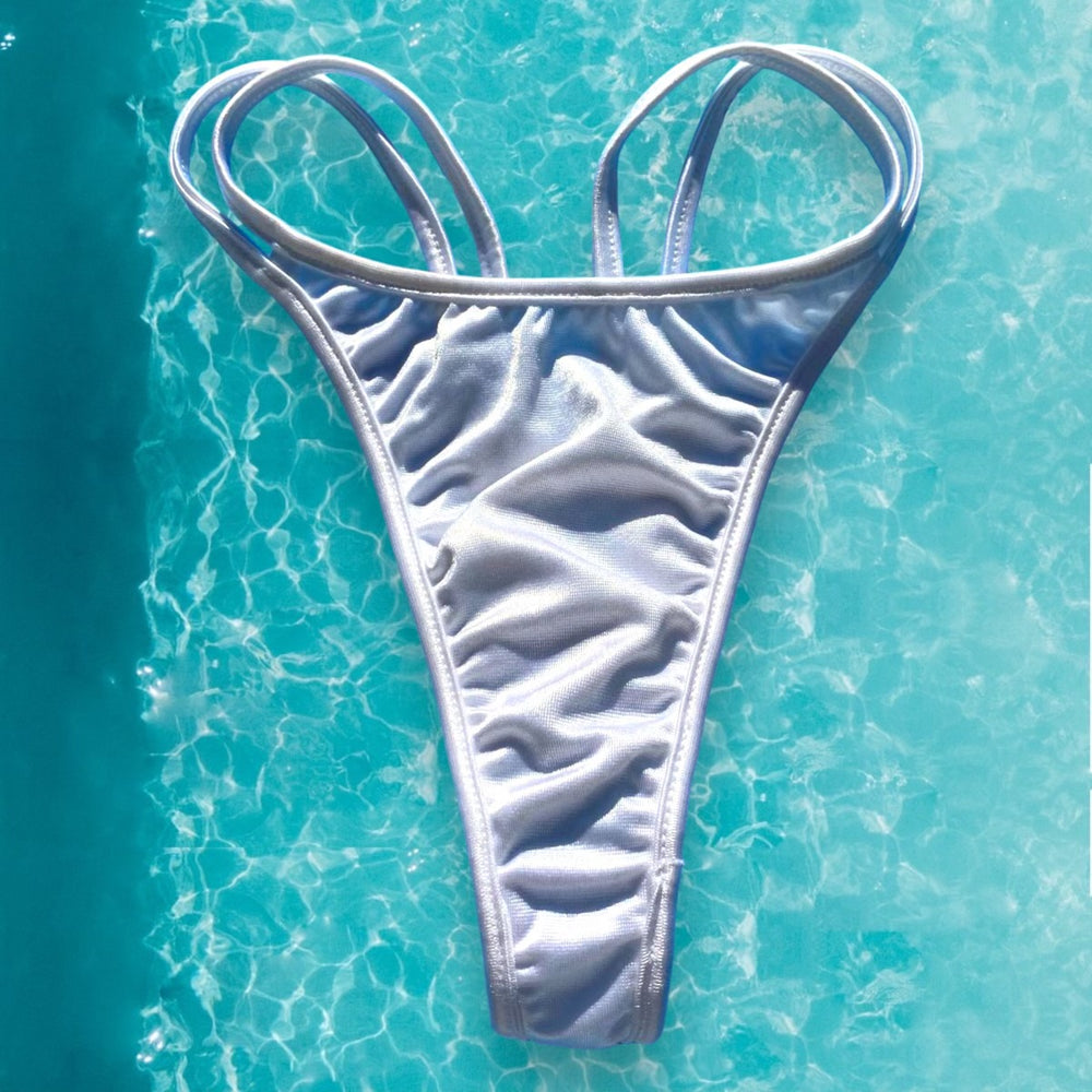 
                      
                        Y2K Double Strap Thong Bikini Bottom | Ice White Glam
                      
                    