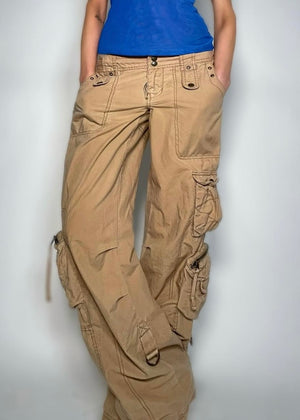 Y2K Cargo Pants Baggy Khaki Bondage Wide-Leg Trouser | Low Rise