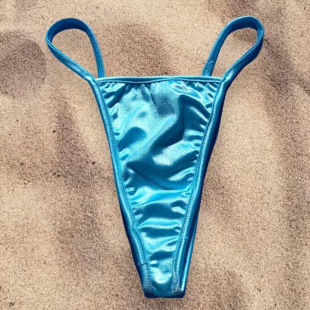 Y2K Skimpy Strappy Thong Bikini Bottom | Pastel Blue Glam