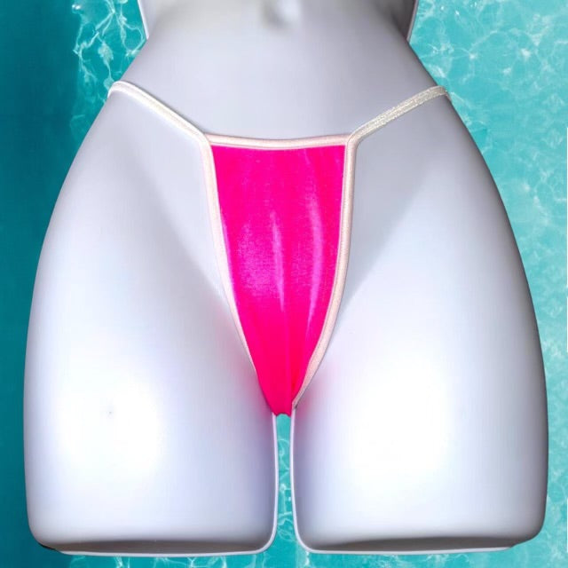 Y2K Thong  Ringer Bikini Bottom | Pink & White