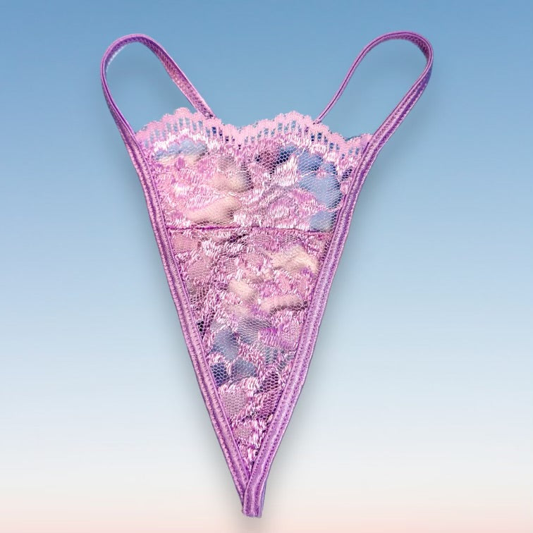 90's Skimpy Sheer G-String Thong Panty | Pastel Lilac Lace