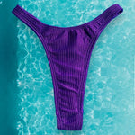 90's Ribbed Retro Shimmer Thong Swimsuit Bottom - Purple Shimmer