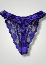 Coquette Sheer Eyelash Purple Lace Flutter French-Cut Thong Lingerie Panty