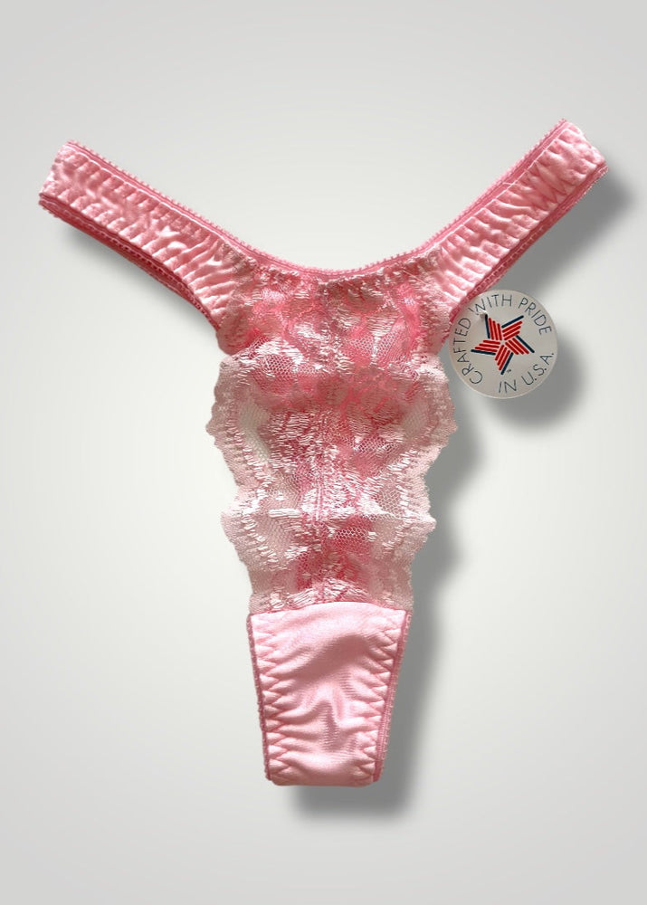 90's Sheer Eyelash Lace Thong Panty | Pastel Pink