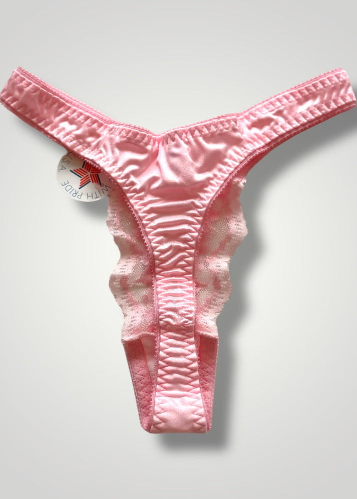 90's Sheer Eyelash Lace Thong Panty | Pastel Pink