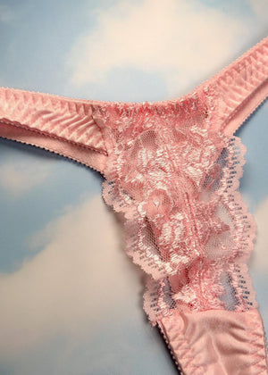 90's Sheer Eyelash Lace Thong Panty | Pastel Pink