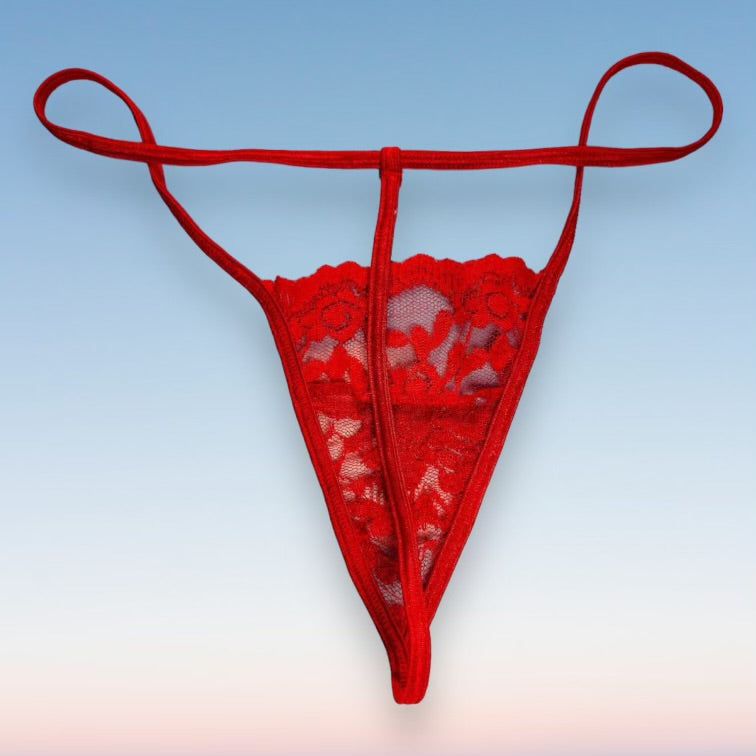 
                      
                        90's Skimpy Sheer G-String Thong Panty | Scarlet Red Lace
                      
                    