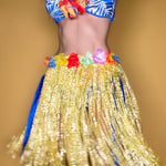 Y2K Golden Grass Hula Skirt & Flower Lei Costume Set