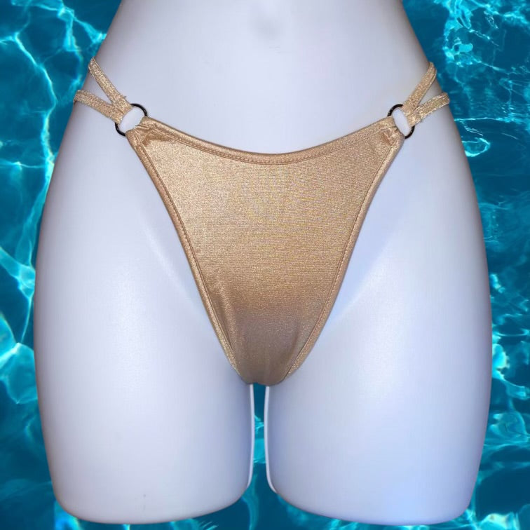 Y2K Double Strap O-Ring Thong Bikini Bottom | Boho Beige