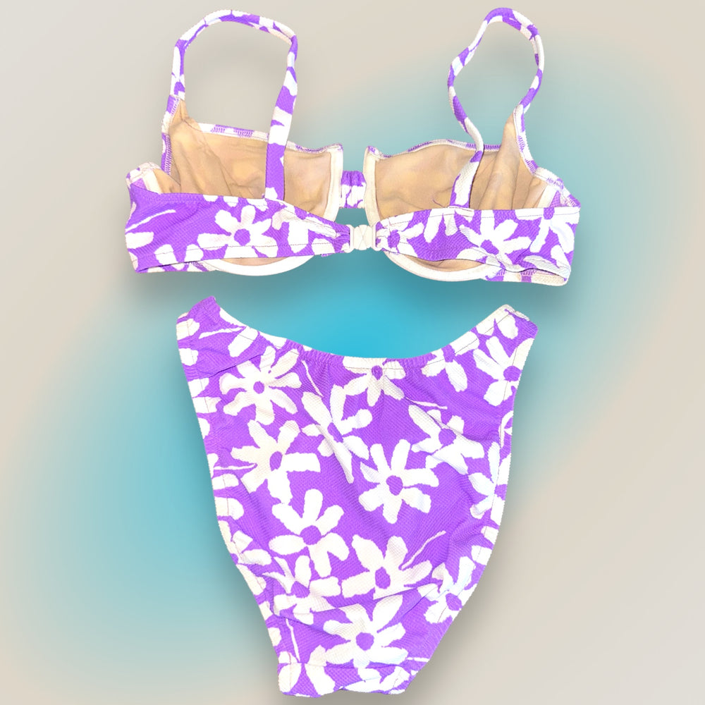 
                      
                        90's Medium Retro Underwire Swimsuit, Matching Bikini Set | Vintage Coquette Lilac Floral
                      
                    