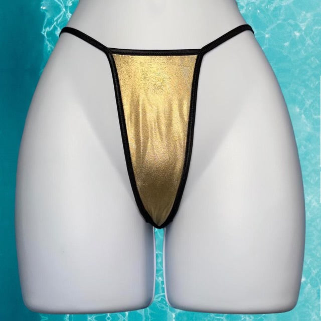 
                      
                        Y2K Ringer G-String Bikini Bottom | Metallic Gold & Black
                      
                    