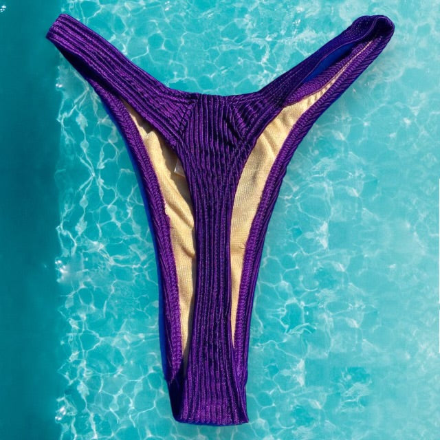 
                  
                    90's Ribbed Retro Shimmer Thong Swimsuit Bottom - Purple Shimmer
                  
                