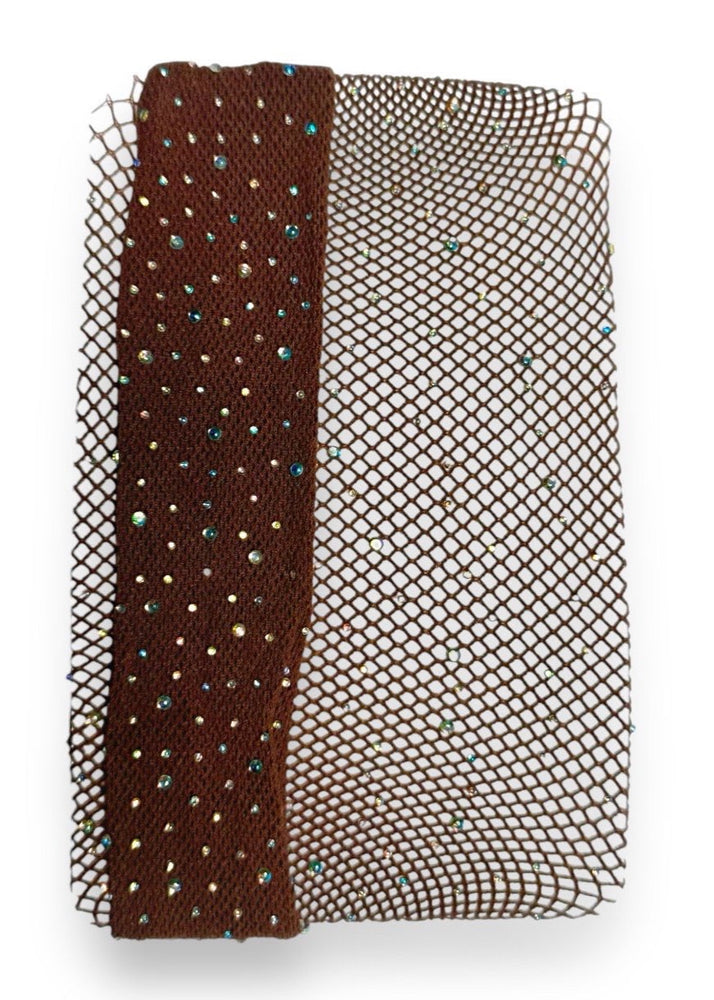 Diamanté Embellished Beige | Espresso, Fishnet Pantyhose Curve-Clinging Tights