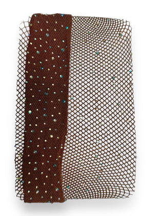 Diamanté Embellished Beige | Espresso, Fishnet Pantyhose Curve-Clinging Tights