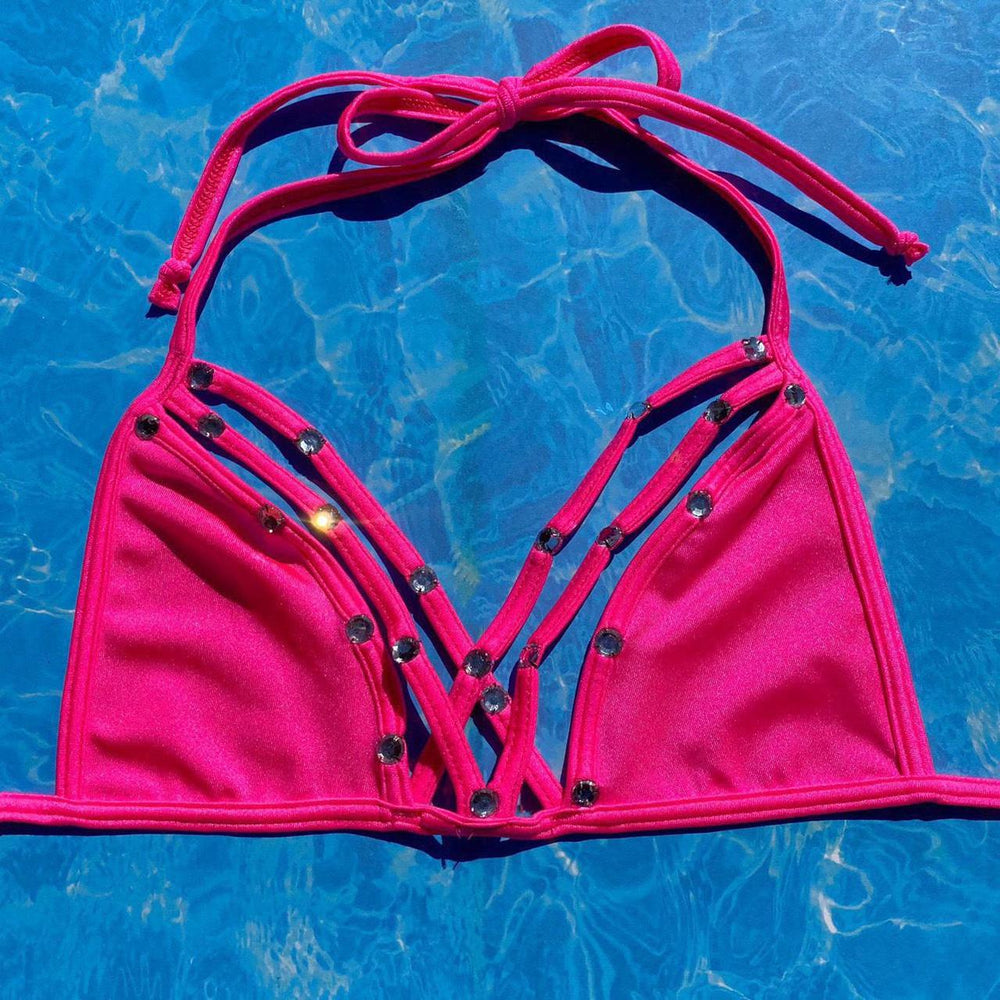 
                      
                        Y2K Diamanté Strappy Skimpy Bikini Top | Barbie Pink
                      
                    