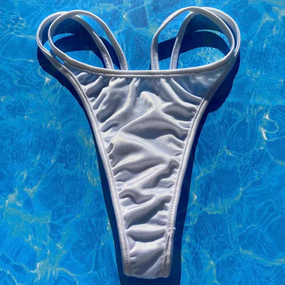 
                      
                        Y2K Double Strap Thong Bikini Bottom | Ice White Glam
                      
                    