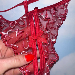 Y2K Red Hot Peekaboo Lingerie Bra + Thong Panty Sexy Set