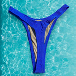 90's Ribbed Retro Shimmer Thong Swimsuit Bottom - Bright Blue