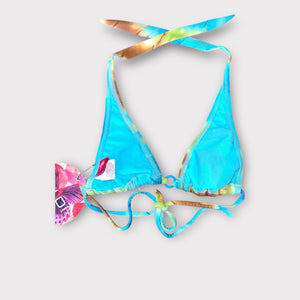 Y2K Minimalist Boho Tie Dye O-Ring Padded Halter Slide Bikini Top