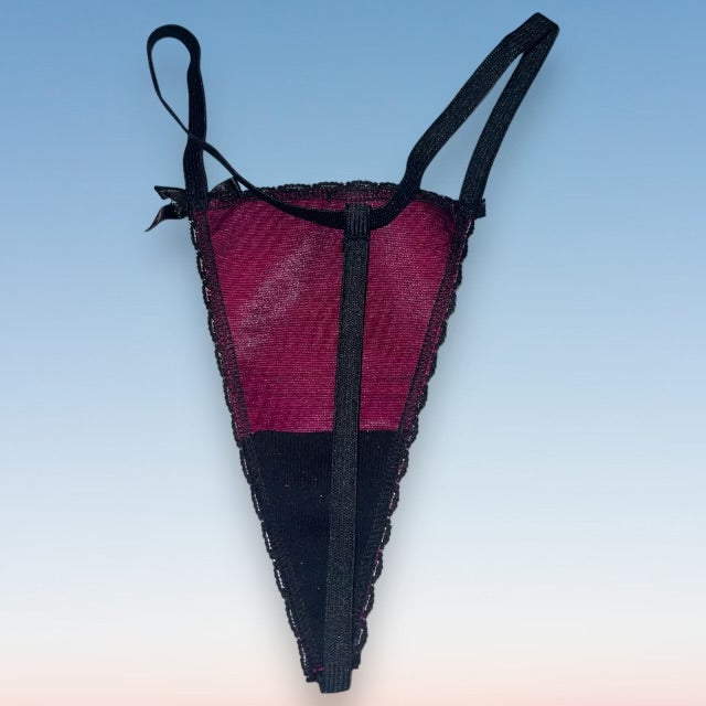 
                      
                        90's Black Lace Trim G-String Panty | Hot Pink Satin
                      
                    