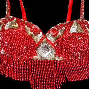 Hand-Beaded Red Embellished Fringe Vintage Crop Top | Boho Festival Style