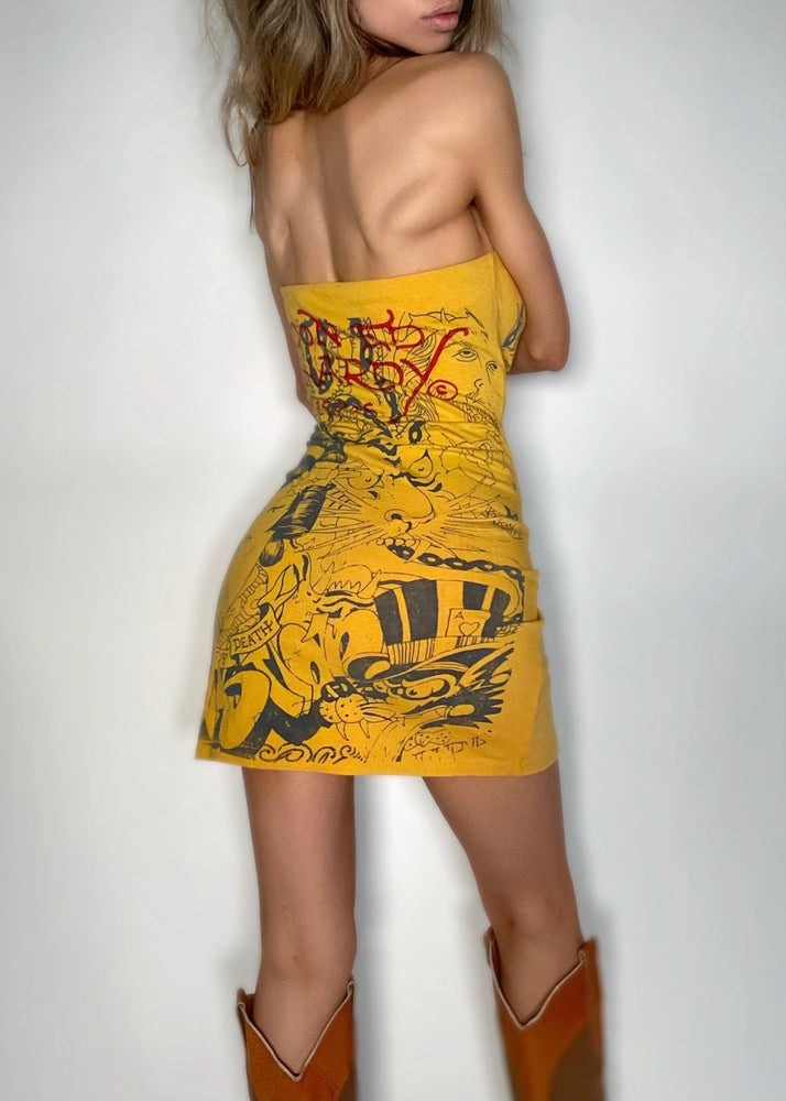 Y2K Ed Hardy Canary Diamanté Tiger Tube Mini Dress | Coquette