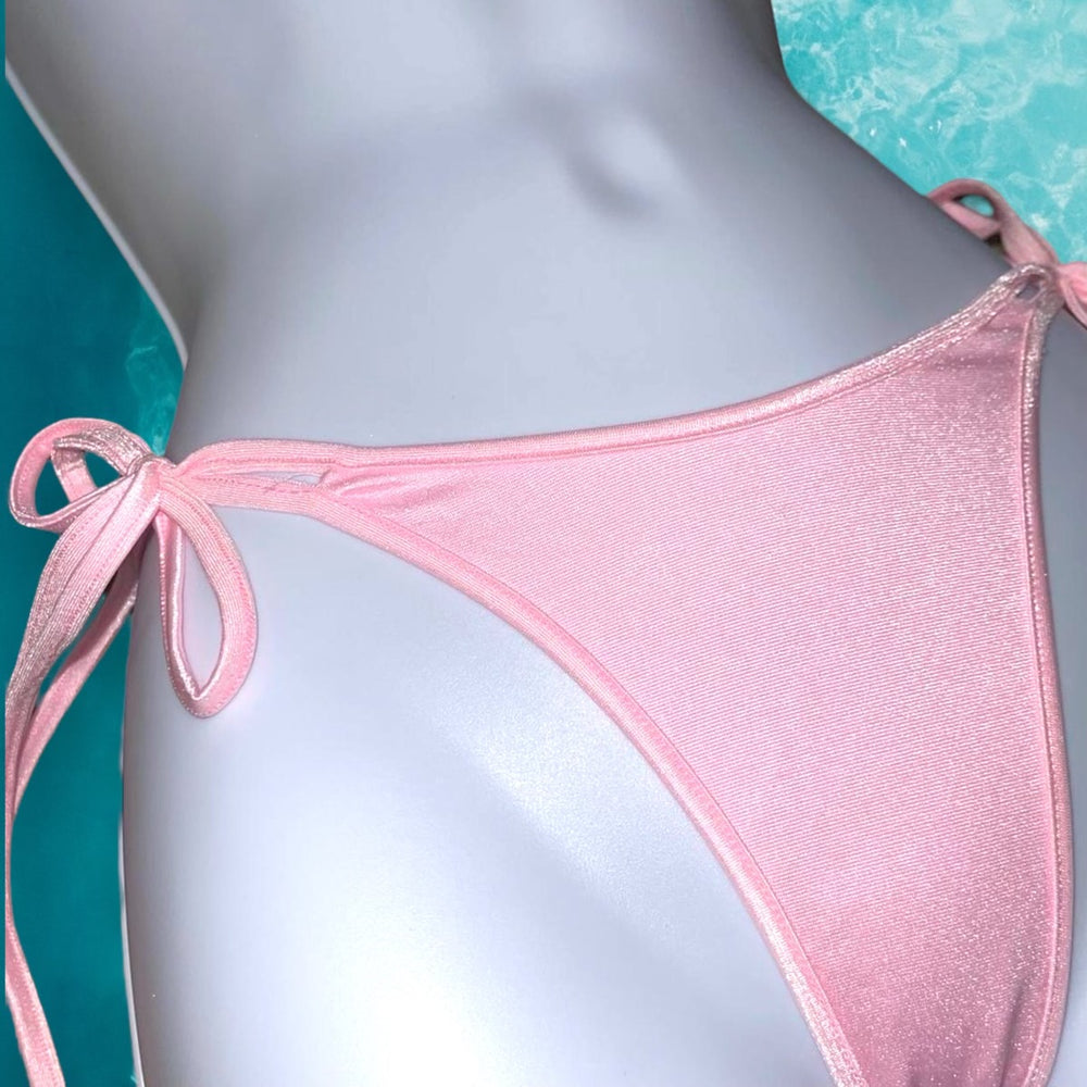 
                      
                        Y2K Double Strap Tie Side Thong Bikini Bottom | Pastel Pink Glam
                      
                    