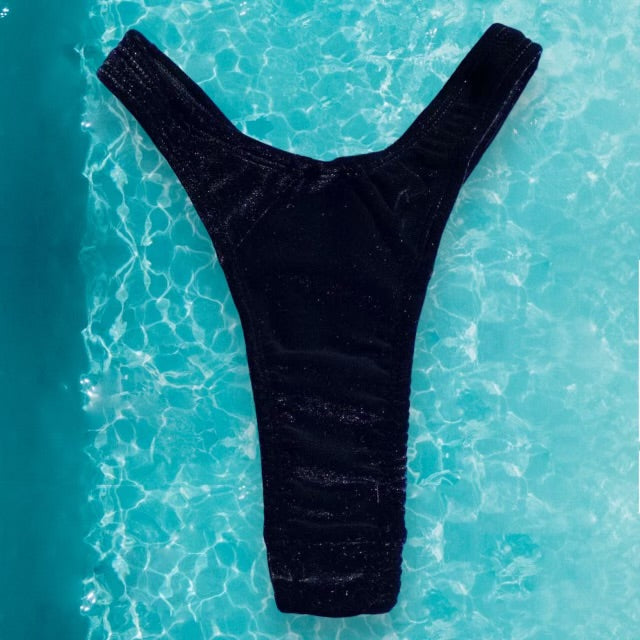 
                      
                        90’s Thong  Bikini Bottom | Black Velvet
                      
                    