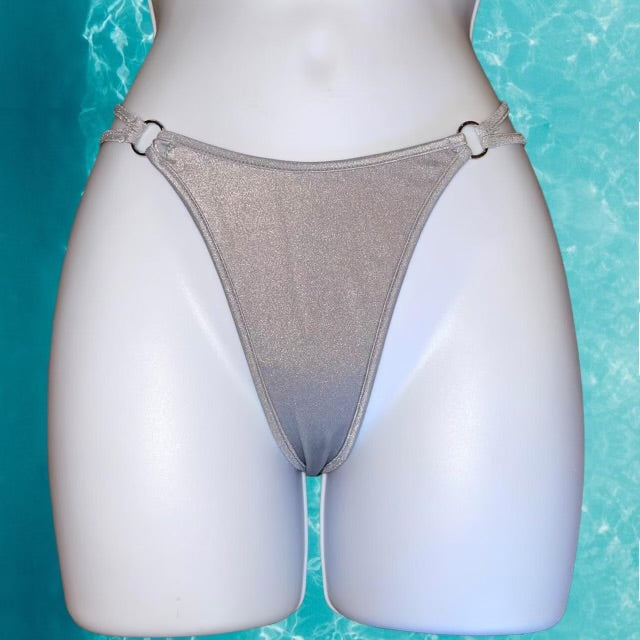 
                      
                        Y2K Double Strap O-Ring Thong Bikini Bottom | Silver Shimmer
                      
                    