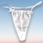 Coquette White Satin Shimmer Thong Panty | White Satin Bows