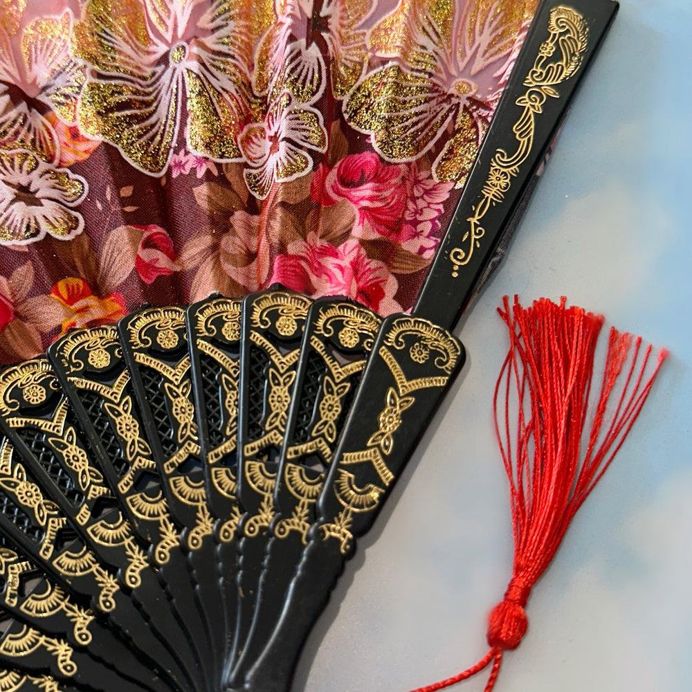 
                      
                        Red & Black Painted Lacey Hand Fan
                      
                    