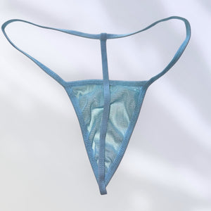 Baby-Blue Sheer Mesh G-String Thong Panty Y2K Valentines Lingerie - Dainty Coquette