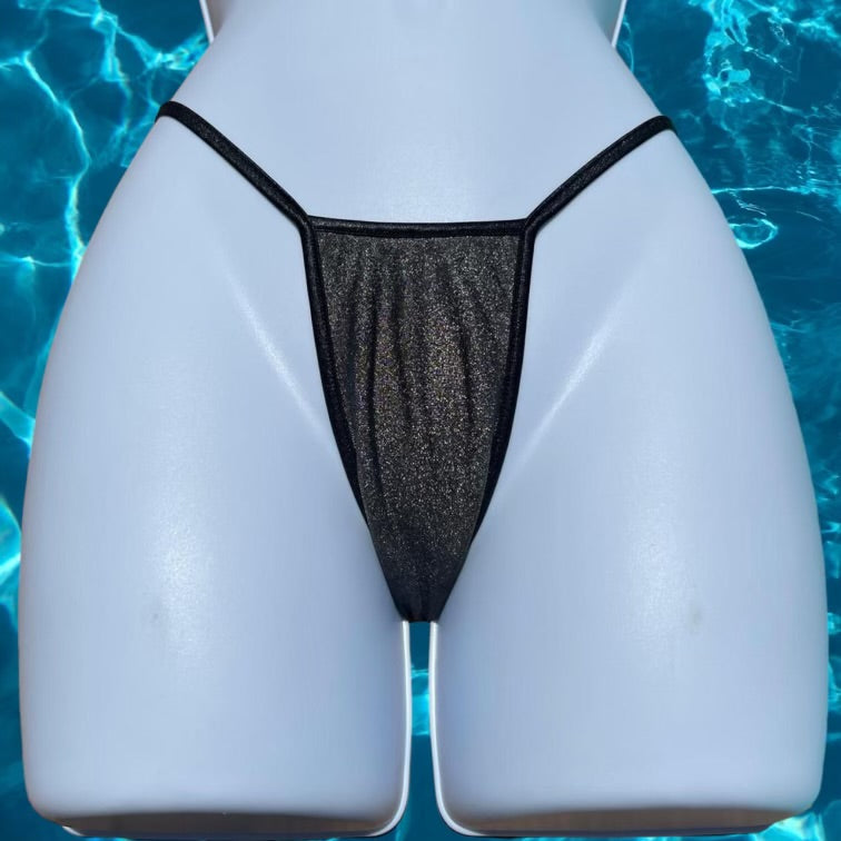 Y2K Skimpy Strappy Thong Bikini Bottom | Metallic Gunmetal