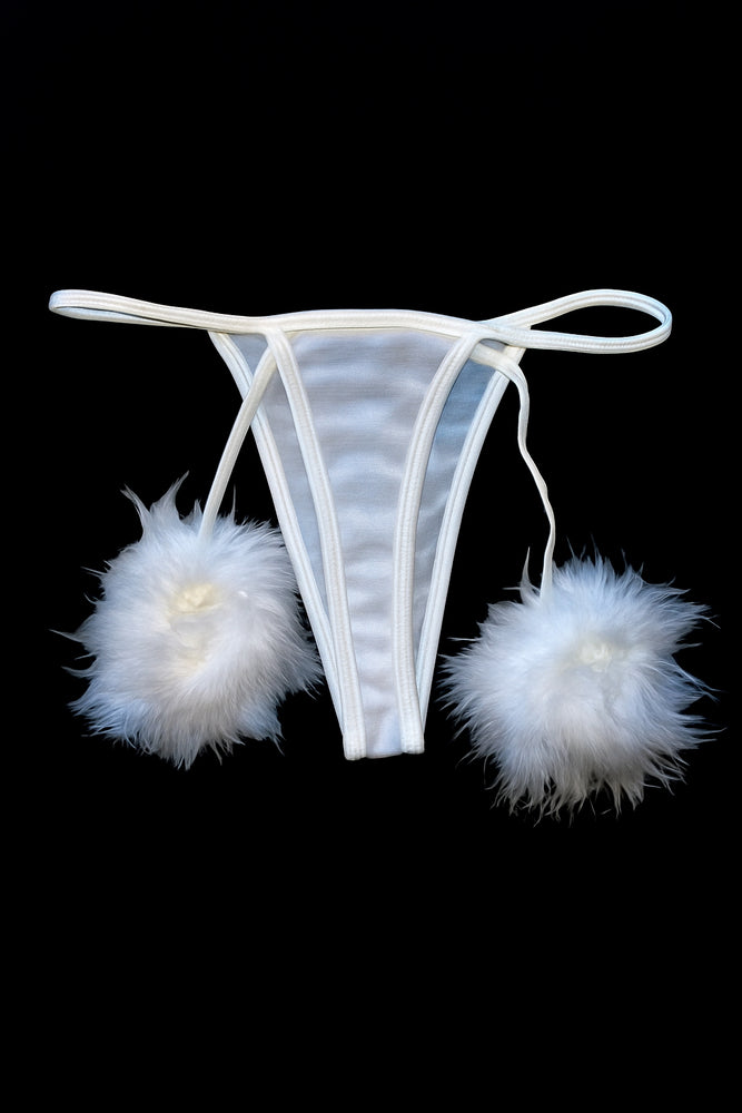 Fluffy White Mesh Thong Panty | Coquette Valentine Gift | Y2K Deadstock Vintage