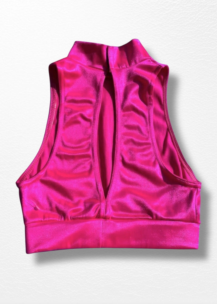 Hot Pink Shimmer Keyhole Crop Bikini Top – 90s Deadstock Vintage