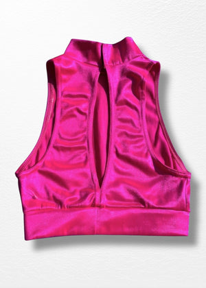 Hot Pink Shimmer Keyhole Crop Bikini Top – 90s Deadstock Vintage