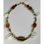 Tigers Eye Natural Stone & Cowrie Seahell Choker Necklace |  Denali Brand