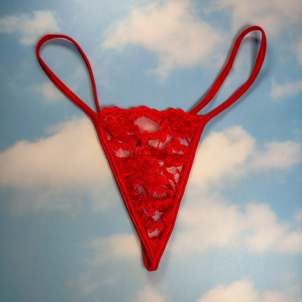 
                      
                        90's Skimpy Sheer G-String Thong Panty | Scarlet Red Lace
                      
                    