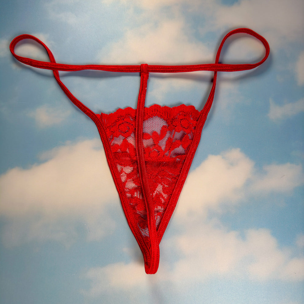 
                      
                        90's Skimpy Sheer G-String Thong Panty | Scarlet Red Lace
                      
                    