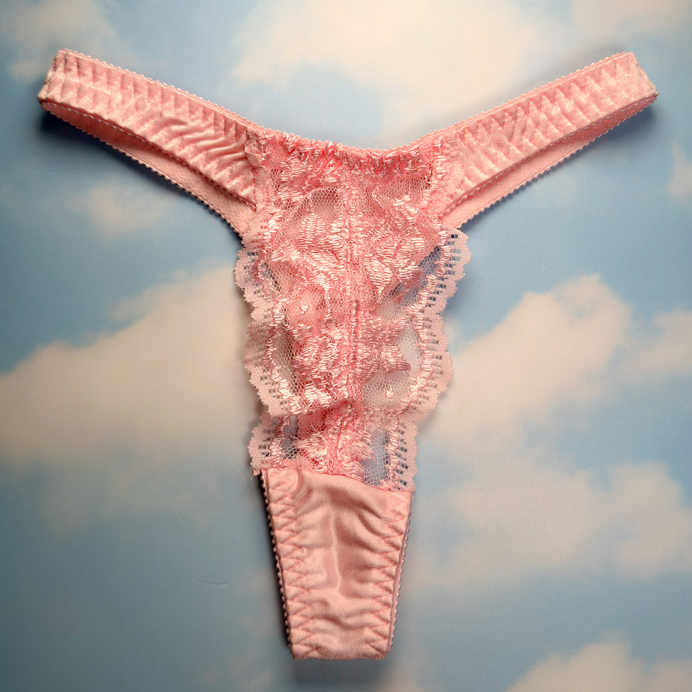 
                      
                        90's Sheer Eyelash Lace Thong Panty | Pastel Pink
                      
                    