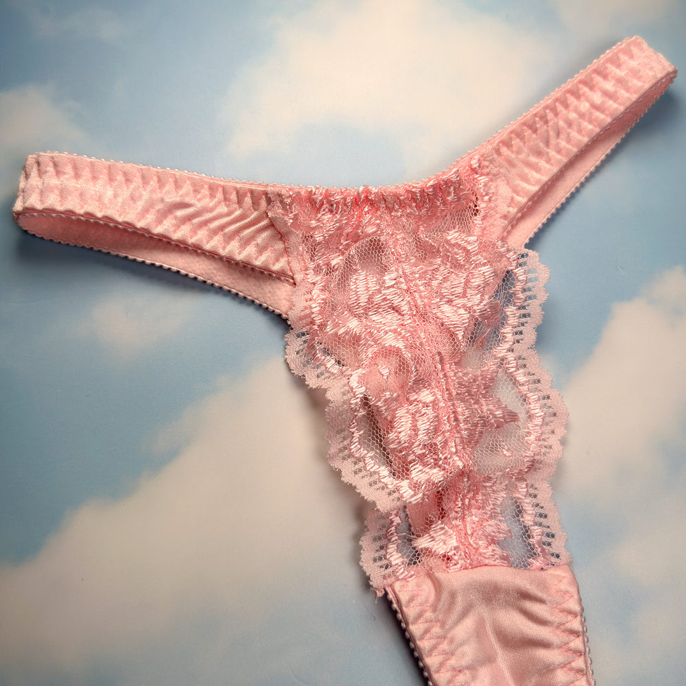 
                      
                        90's Sheer Eyelash Lace Thong Panty | Pastel Pink
                      
                    