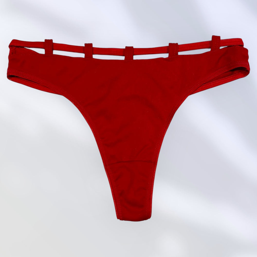 Y2K Red Strappy Cutout Low-Waisted Thong Panty - Valentine's Lingerie Gift