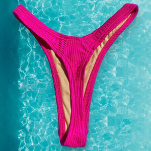 90's Ribbed Retro Shimmer Thong Swimsuit Bottom - Candy Pink