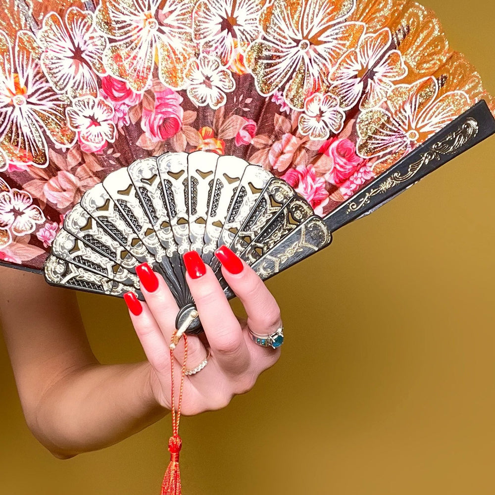 
                      
                        Red & Black Painted Lacey Hand Fan
                      
                    