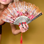 Red & Black Painted Lacey Hand Fan
