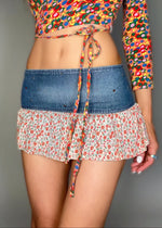 Y2K Low Rise Dainty Floral Ruffle Denim Mini Skirt