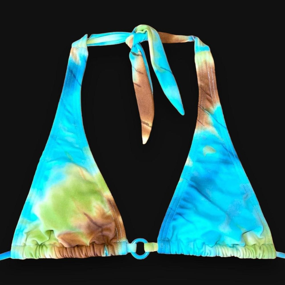 Y2K Minimalist Boho Tie Dye O-Ring Padded Halter Slide Bikini Top