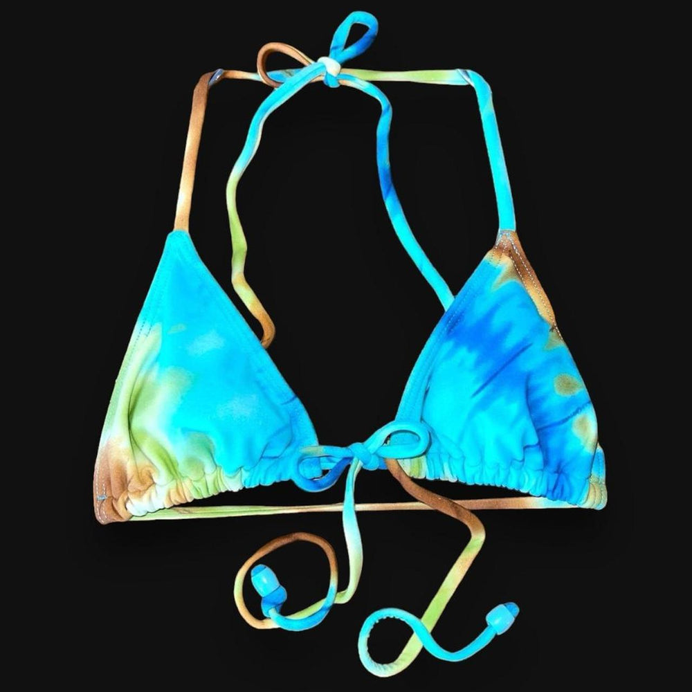 
                      
                        Y2K Minimalist Boho Tie Dye Skimpy Padded String Slide Triangle Bikini Top
                      
                    